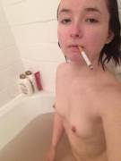 Smoking in the bath tub.