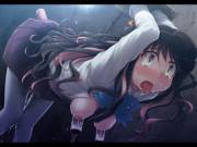 [anime] Dripping wet schoolgirl is milked in stocks
