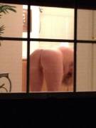 OC, I've [F]ound one of the perks of living in a townhome in a city. Leaving your blinds open post shower to tease any guys walking by that are barhopping. Pic courtesy of my hubby.