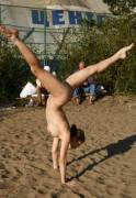 Gymnast girl nude in public