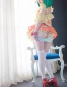 Cute japanese teen doll with blue hairy upskirts