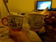 Daddy brought me a bed time snack in my super awesome cups 