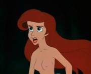 Ariel arguing with Neptune about her choice to go clamless [The Little Mermaid]