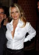 Pamela Anderson huge boobs in see through white blouse