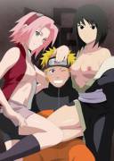 [Shizune and Sakura] hanging out with Naruto