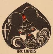 (S)Ex Libris bookplate by Peter Wolbrandt (Germany, 1950)