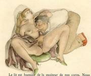 "The Bed is Wet from the Moisture of our Bodies" illustration bu Suzanne Ballivet (c. 1943)