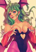 Coy Morrigan Aensland, playing with her nipples (sootface) [Darkstalkers]