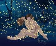 Rapunzel and Eugene amongst the fireflies (lokoteibex) [Tangled]