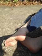 peek a boo soles while outside this afternoon