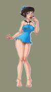 Betty Rubble could use a new dress. That one seems to have shrunk, and is pretty threadbare (Blooesh) [The Flintstones]
