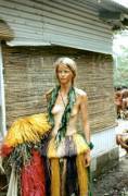 Peace Corps girl participating in Yap Day native rituals, Yap Island, Micronesia