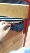 Lace thong wedgie in class