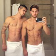 Max Emerson and boyfriend taking a towel selfie