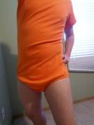 Best Goodwill find so far this year: Orange ABU Diapersuit!