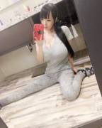 Hitomi Tanaka In A Gray Outfit Selfie