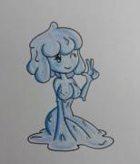 A coloured pencil sketch of Silia, my Slime Girl OC