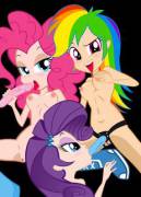 Threesome, feat. Pinkie Pie, Rainbow Dash, and Rarity (artist: MrMaclicious)