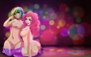 Pinkie Pie and Rainbow Dash, hittin' the club (artist: guinefurrie)