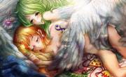 Monet using her wings as a blanket for Nami