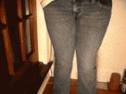 Girl soaks her jeans