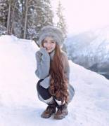 Sarah Tran in the snow