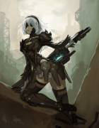 2B from Nier: Automata drawn by Kenichirou Yoshimura (artist for Metal Gear Rising)
