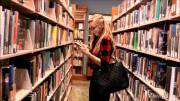Kendra Sunderland flashing in a library [gif]