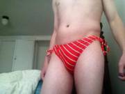 Red and white bikini bottoms