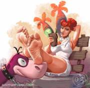 Wilma Flintstone kicking her feet up to relax (sleepygimp)