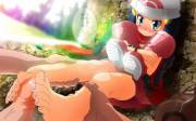 Pokemon's Dawn reluctant footjob with pink toes