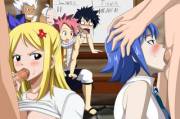 Lucy and Juvia having a blowjob competition