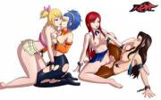 Lucy and Levy making out / Erza and Cana scissoring