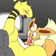 Ampharos [M] snowballing with Flareon [F] [X-Post from /r/YiffGif]