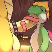 Once in a while the Princess escapes, so Bowser has to make do with Yoshi instead (kum-dog)