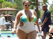 Hot BBW rocking a one-piece at a Vegas pool party