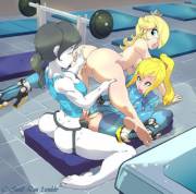 Wii Fit Trianer, Princess Rosalina and Samus Aran in the gym (c-smut-run) [Wii Fit, Metroid, Super Mario Galaxy]