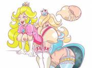Princess Peach and Rosalina eating ass [Super Mario Bros.]