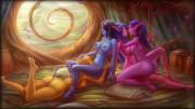 Lesbo foursome, with a Blood Elf, two Night Elves and a Draenei (vempire)