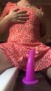 In which I ride something large and purple in my [f]avorite red sundress