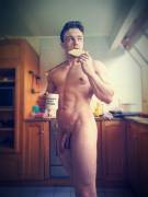 Coffee and toast. I'd love some company for breakfast