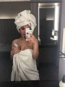 Lauren Giraldo in a towel