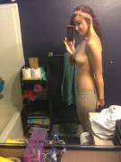 Cute girl topless mirror selfie