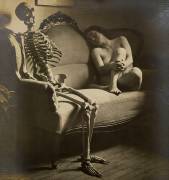 In my search for weird old erotic art, I found this: Franz Fielder's "The Skeleton and the Woman" series.