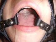 Close up- cum in her ring gagged mouth