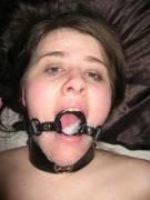 Collared and ring gagged amateur gets a mouthful
