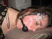 Gagged amateur covered in a thick load
