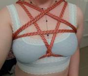 My loving sub is working on a star harness (xpost /r/BDSMLife)