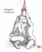 Her toy in red rope