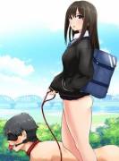 Taking her pet for a walk